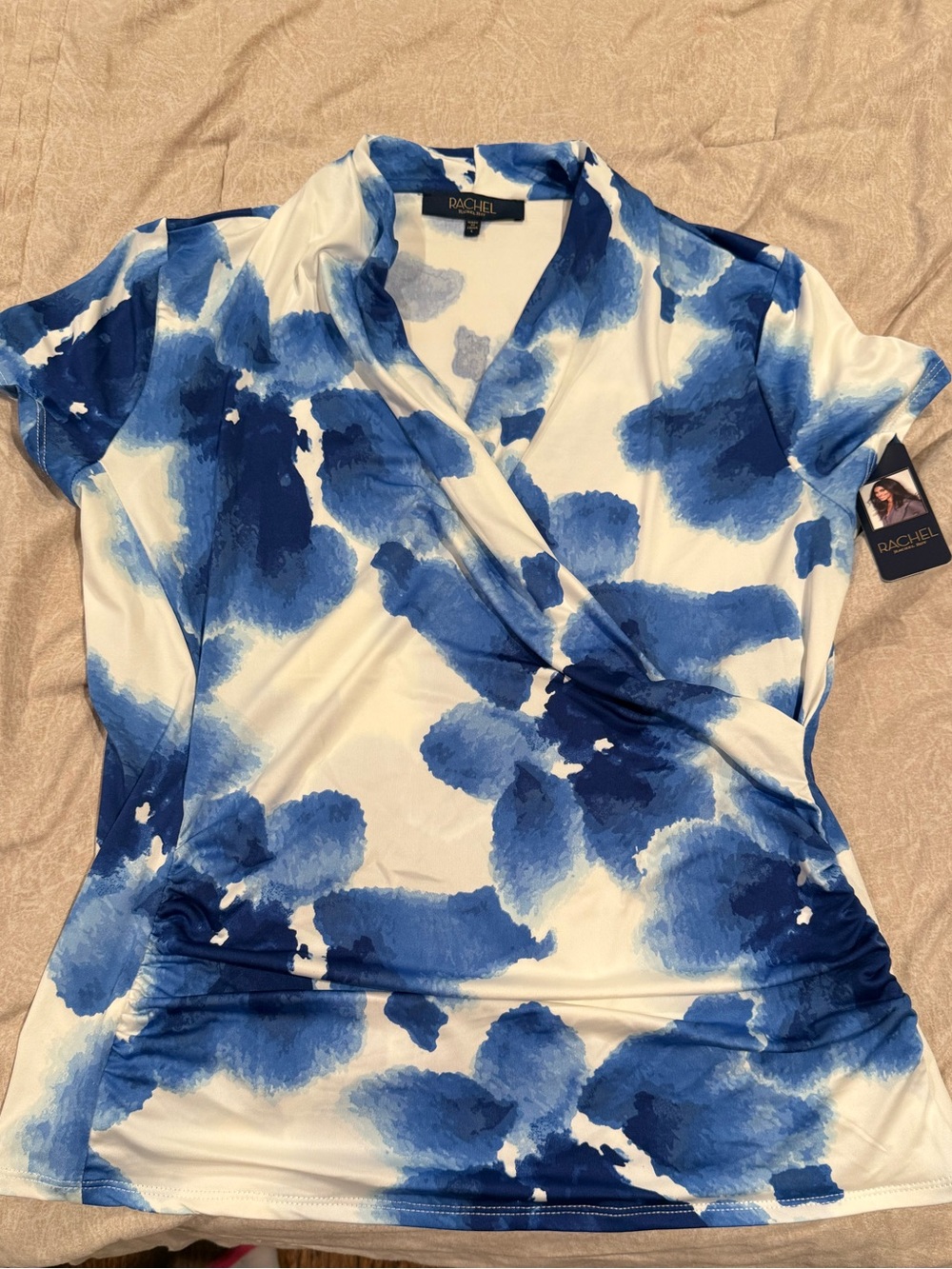 Rachel Roy Blue & White Watercolor Wrap-Front Women’s Top
